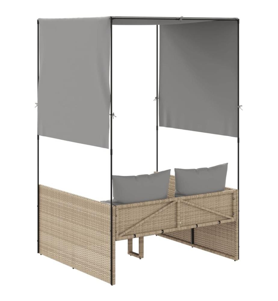vidaXL Doppel-Sonnenliege mit Dach und Vorhängen Beige Poly Rattan