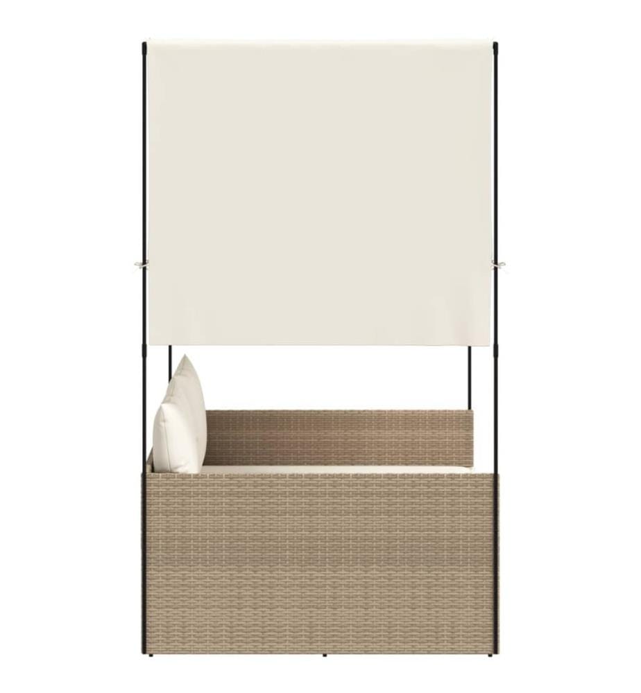 vidaXL Doppel-Sonnenliege mit Dach und Vorhängen Beige Poly Rattan