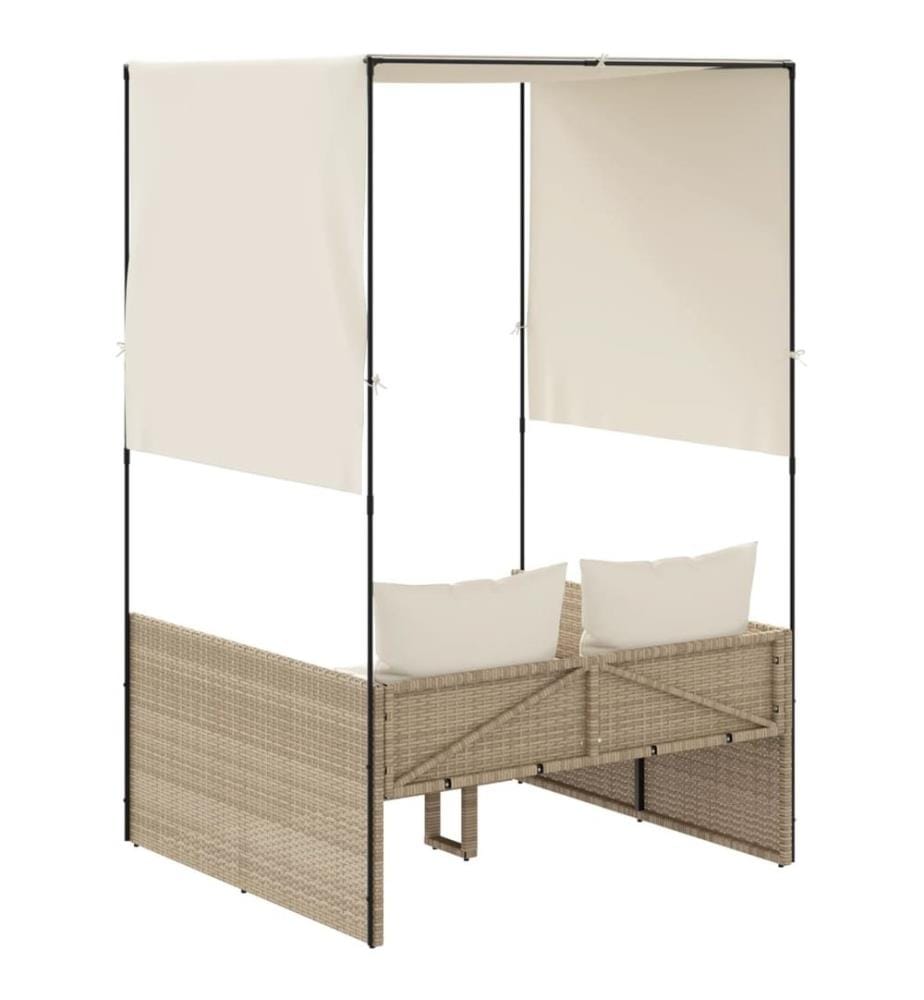 vidaXL Doppel-Sonnenliege mit Dach und Vorhängen Beige Poly Rattan