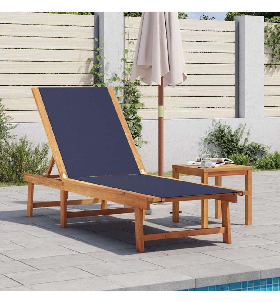 vidaXL Chaise longue et table bleu bois d'acacia solide et textilène
