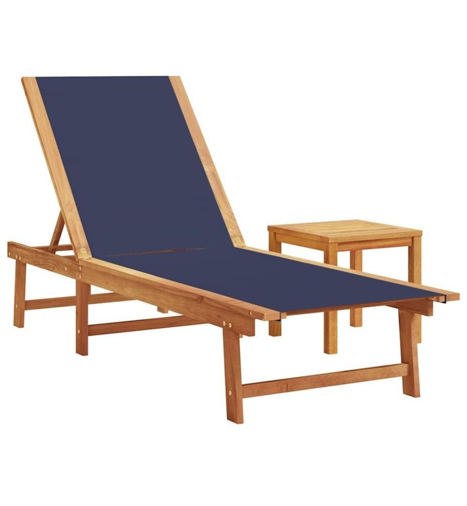 vidaXL Chaise longue et table bleu bois d'acacia solide et textilène