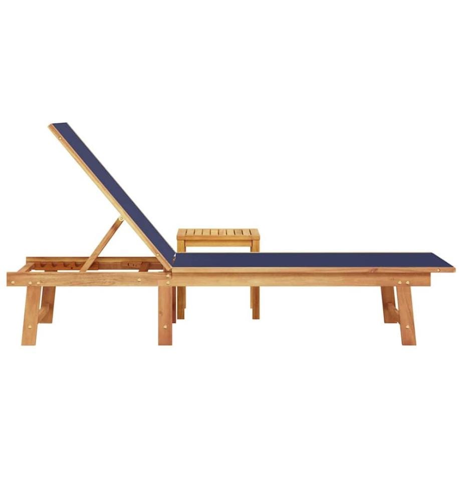 vidaXL Chaise longue et table bleu bois d'acacia solide et textilène