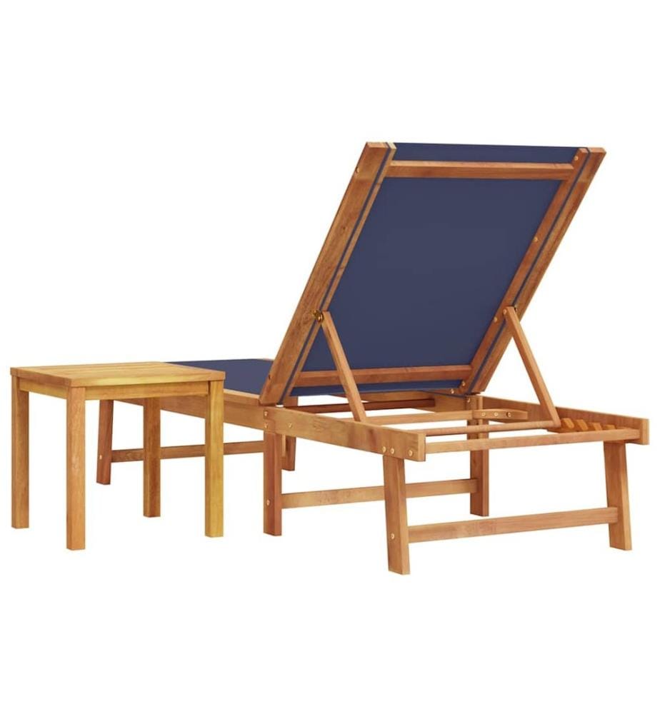 vidaXL Chaise longue et table bleu bois d'acacia solide et textilène