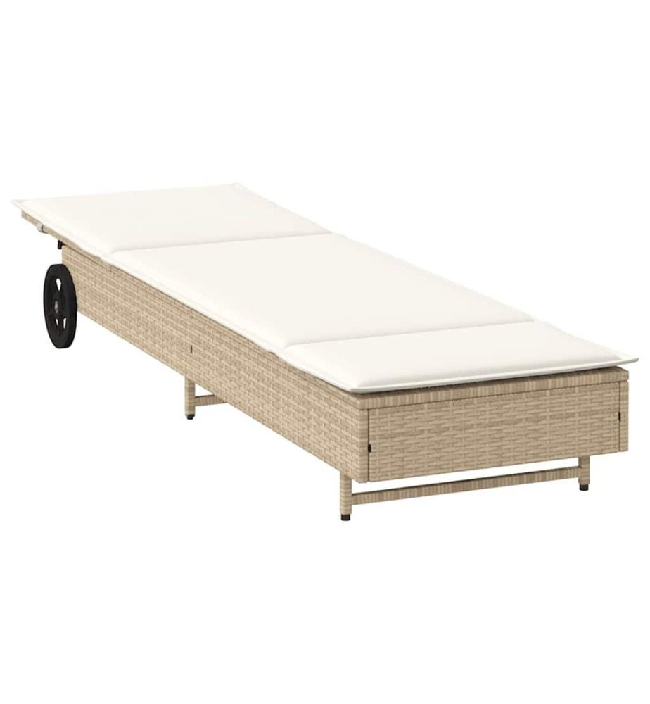 vidaXL Sonnenliege mit Rollen und Auflage Beige Poly Rattan