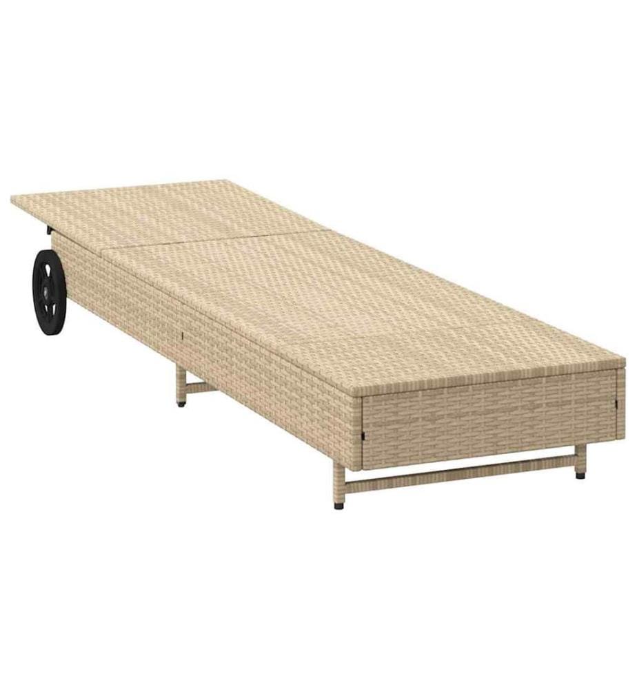 vidaXL Sonnenliege mit Rollen und Auflage Beige Poly Rattan