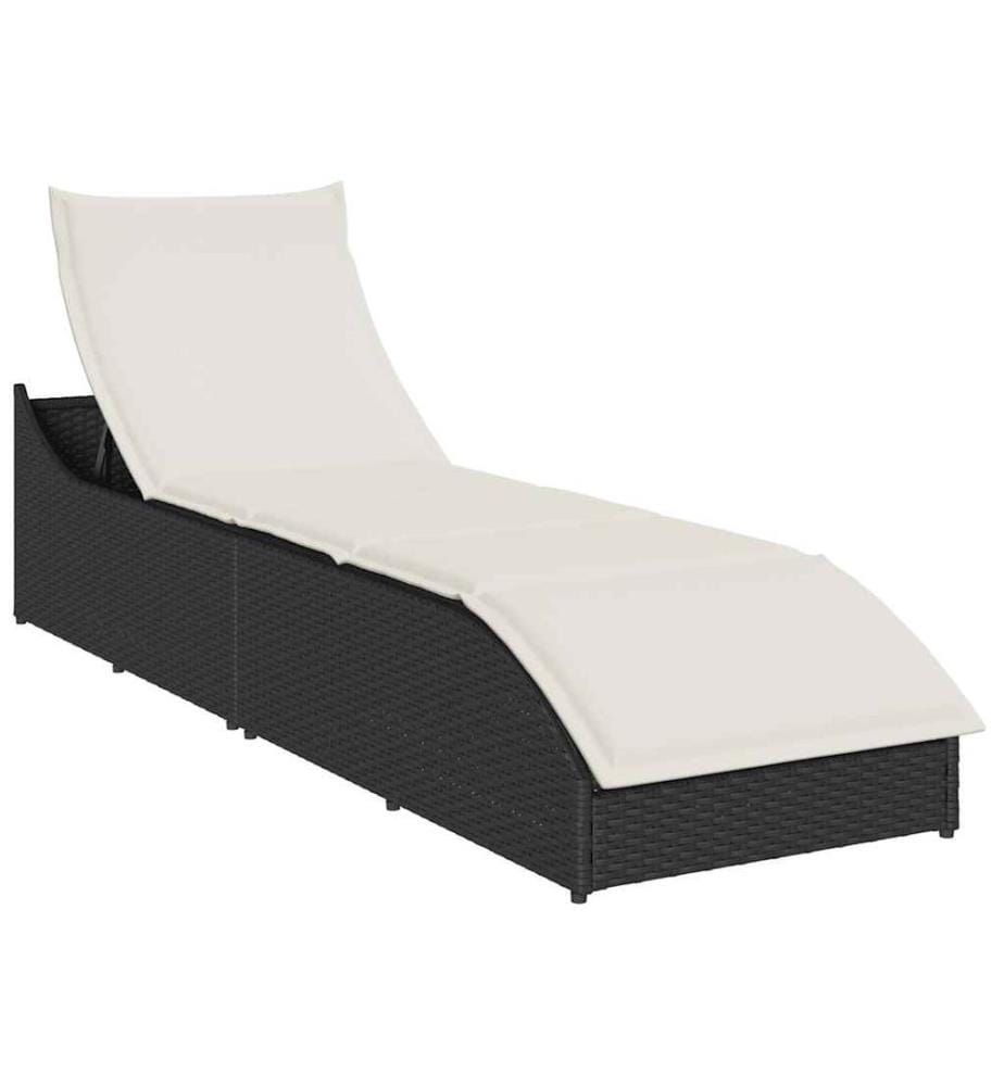 vidaXL Klappliege mit Auflage und Stauraum Schwarz Poly-Rattan