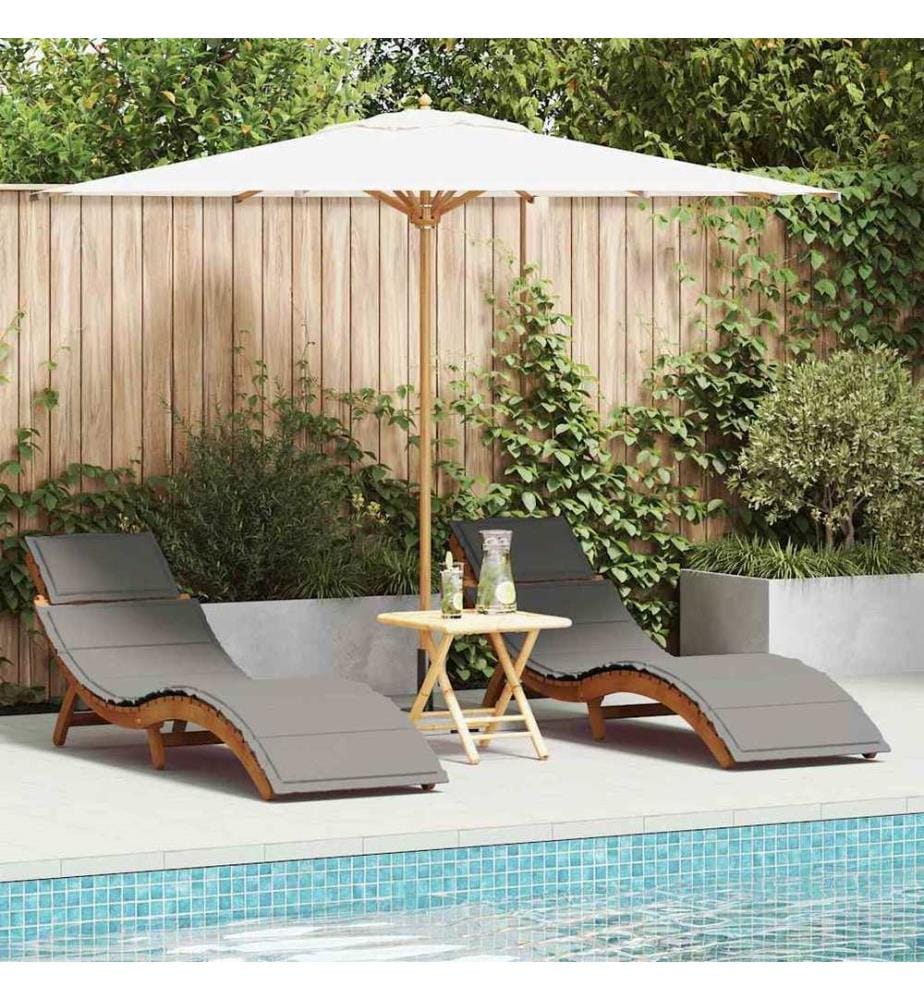 vidaXL Sonnenliege mit Kissen 2 pcs Grau Massivholz Akazie