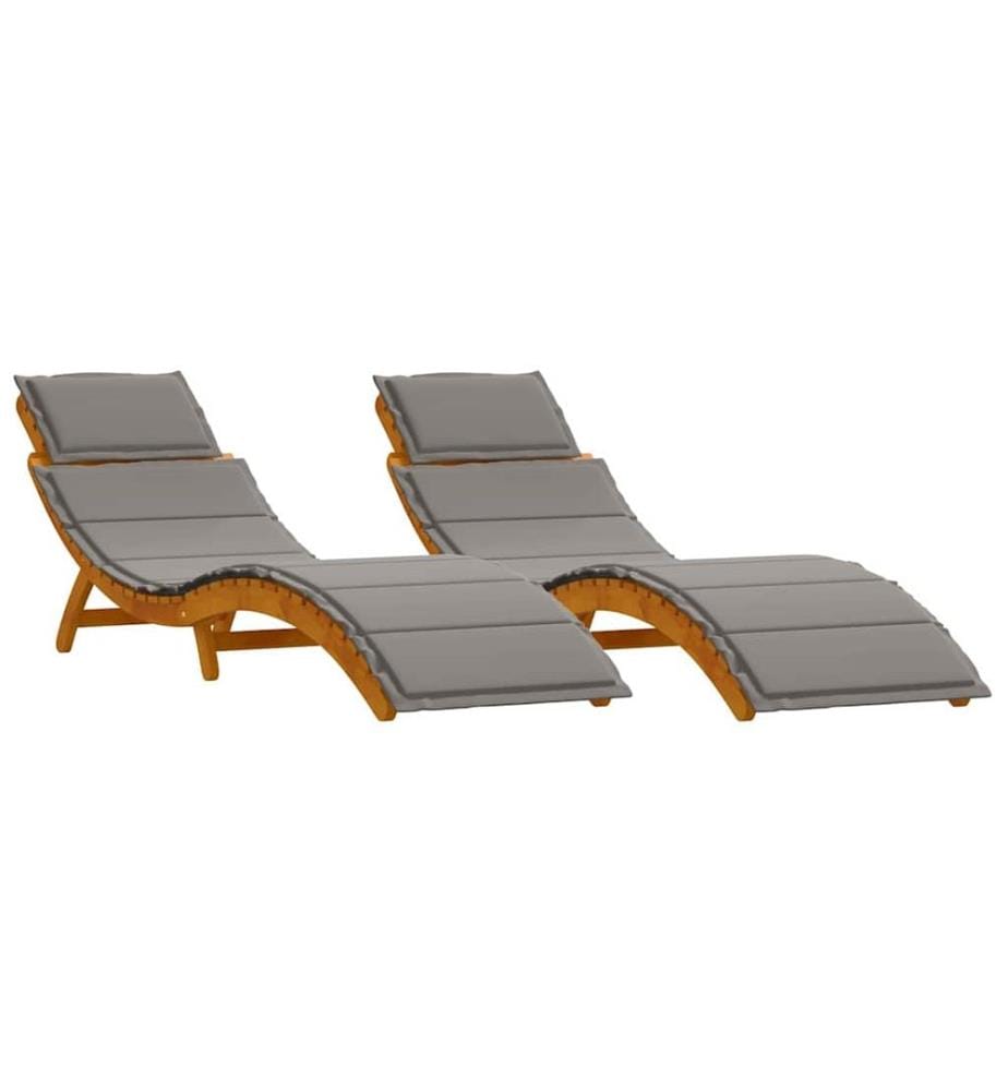 vidaXL Sonnenliege mit Kissen 2 pcs Grau Massivholz Akazie
