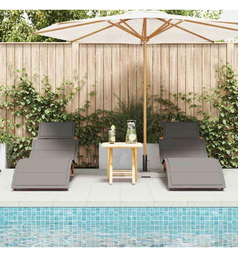 vidaXL Sonnenliege mit Kissen 2 pcs Grau Massivholz Akazie