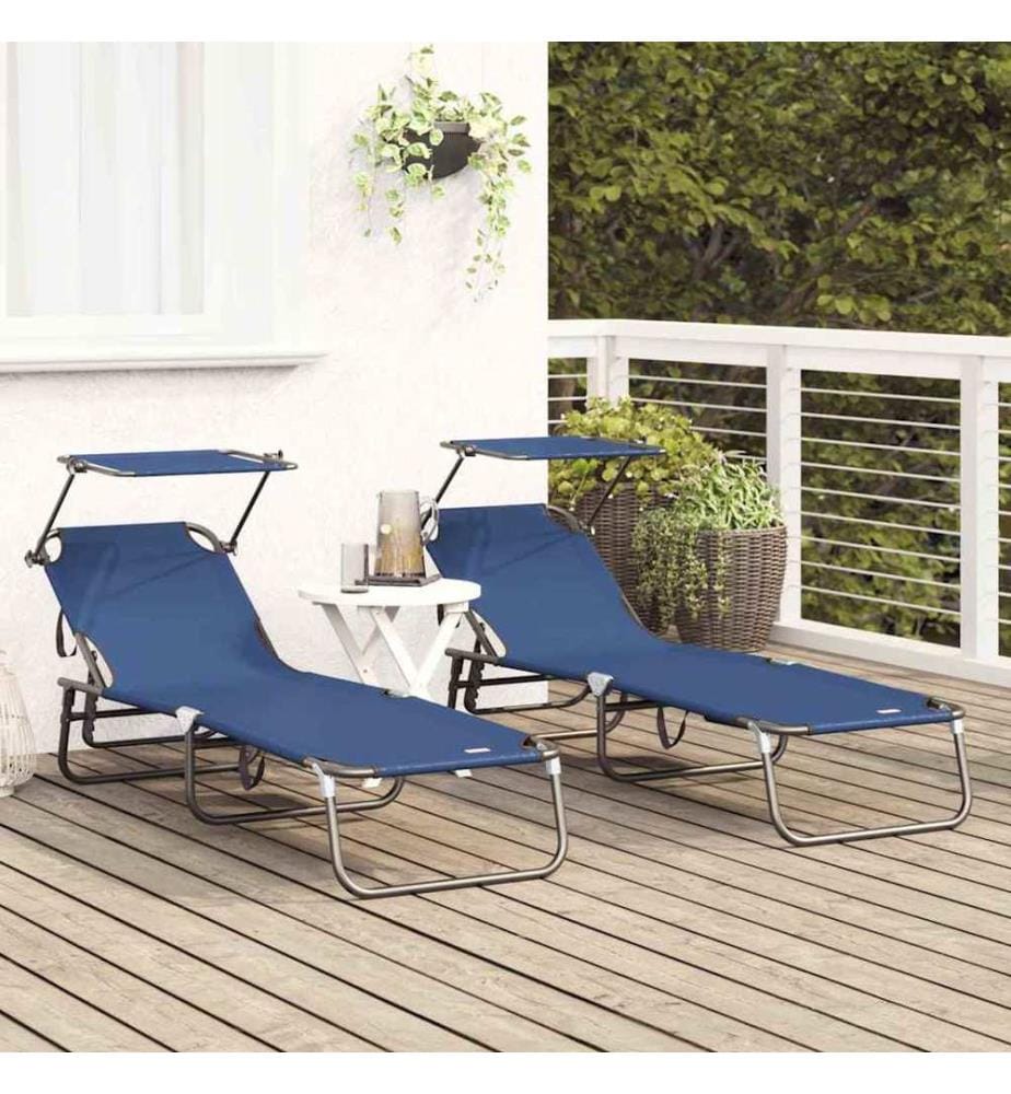 vidaXL Klappbare Sonnenliege 2 pcs Blau 190 x 57 x 81 cm Oxford