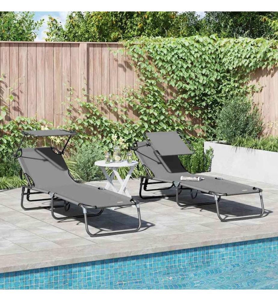 vidaXL Klappbare Sonnenliege 2 pcs Grau 190 x 57 x 81 cm Oxford