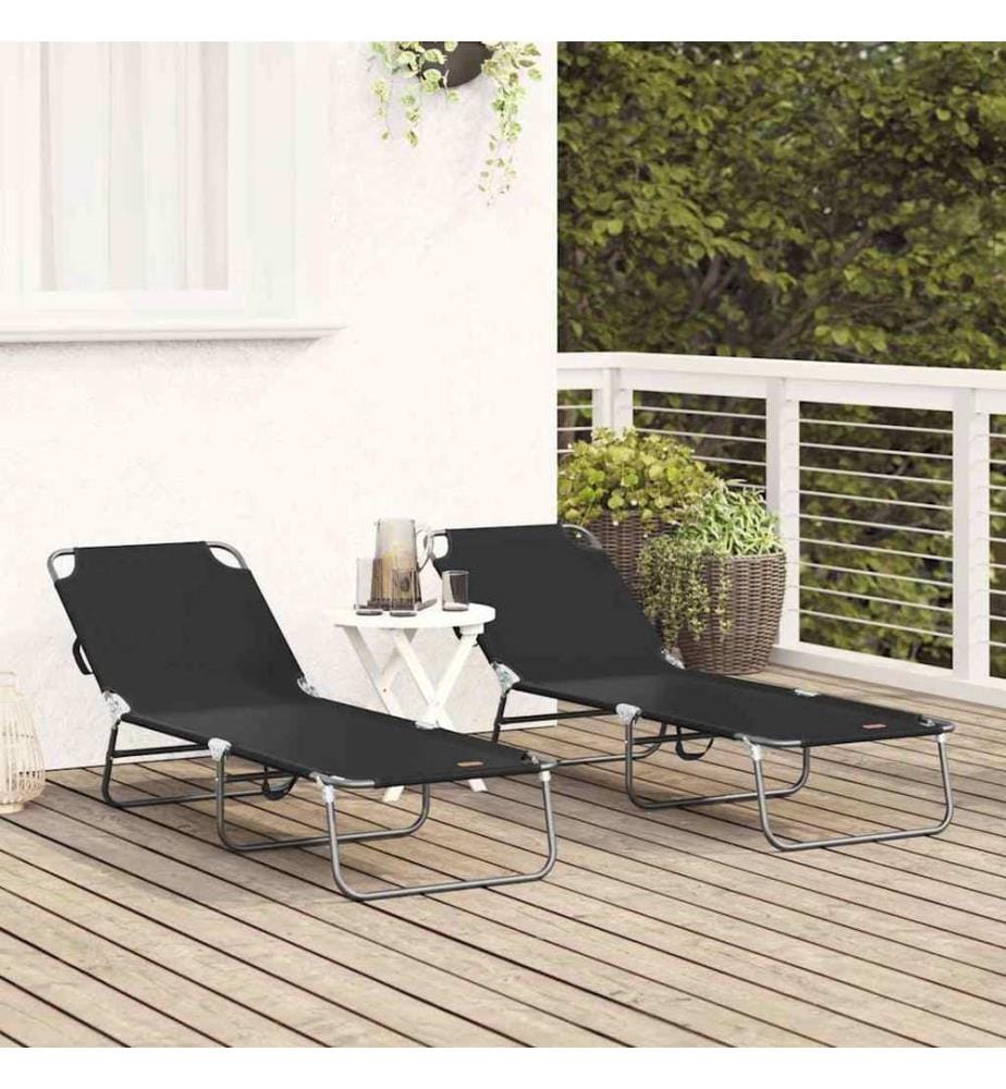 vidaXL Klappbare Sonnenliege 2 pcs Schwarz 188 x 57 x 86,5 cm