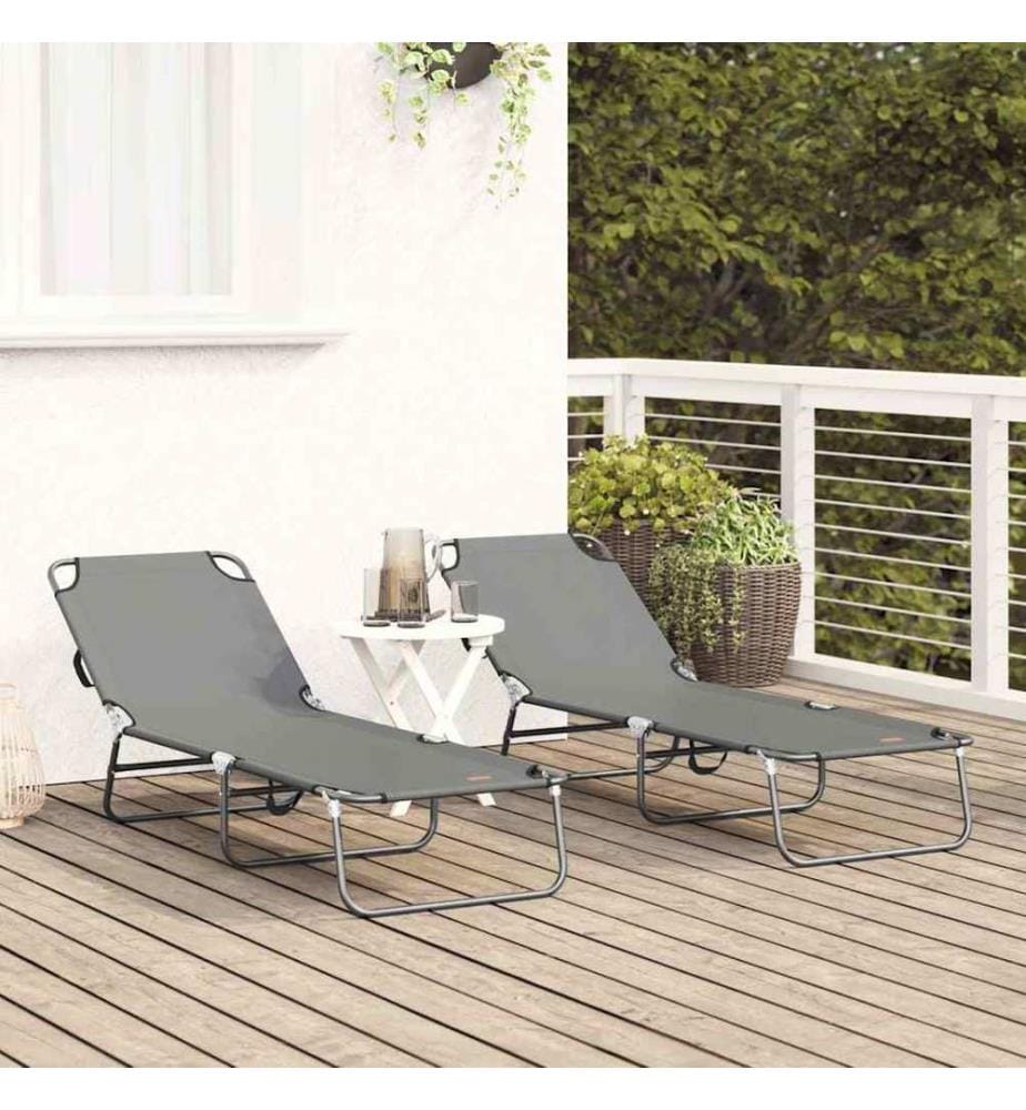 vidaXL Klappbare Sonnenliege 2 pcs Grau 188 x 57 x 86,5 cm Polyester