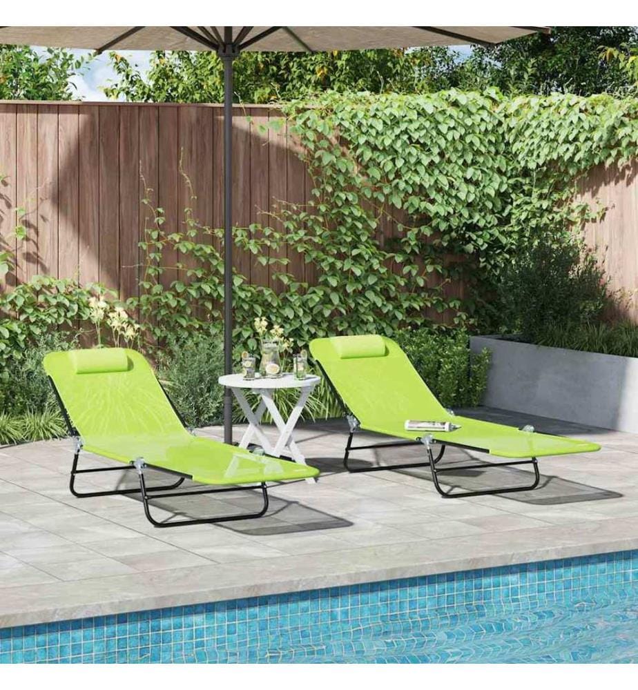 vidaXL Klappbare Sonnenliege 2 pcs Grün 182 x 55 x 85,5 cm Textilene