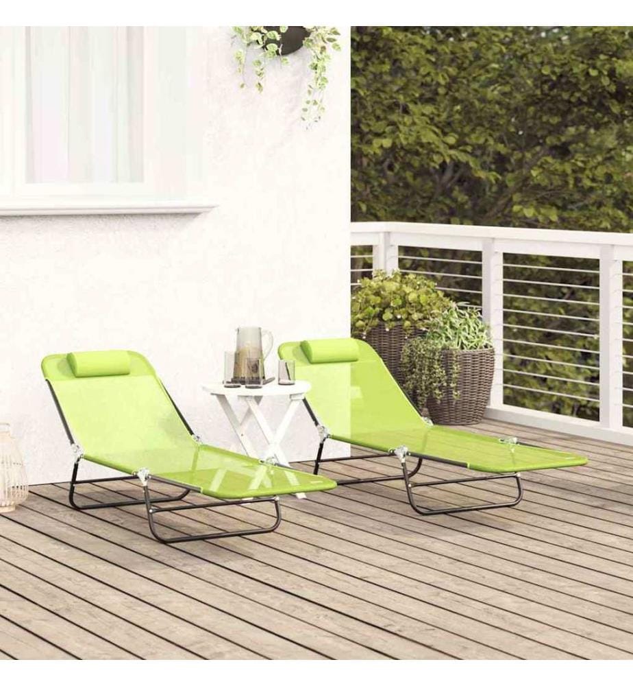 vidaXL Klappbare Sonnenliege 2 pcs Grün 182 x 55 x 85,5 cm Textilene