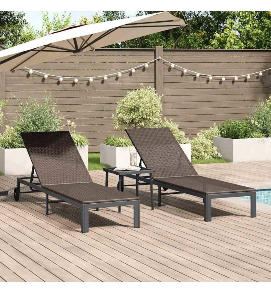vidaXL Sonnenliege 2-Person 3 pcs Braun Poly-Rattan