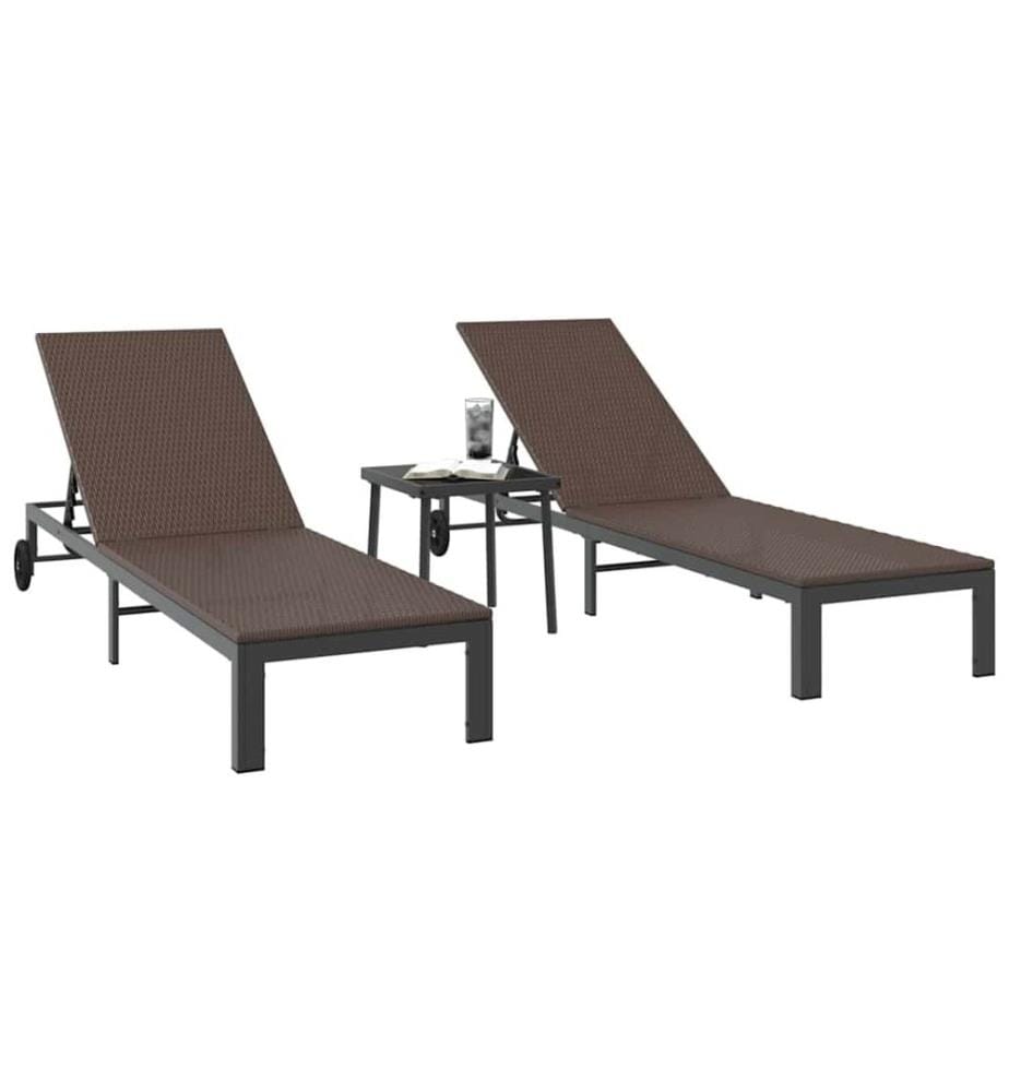 vidaXL Sonnenliege 2-Person 3 pcs Braun Poly-Rattan