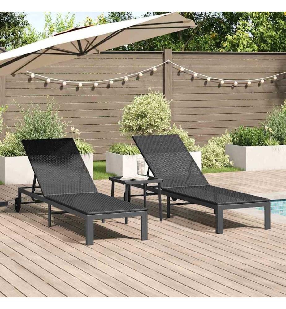 vidaXL Sonnenliege 2-Person 3 pcs Schwarz Poly-Rattan