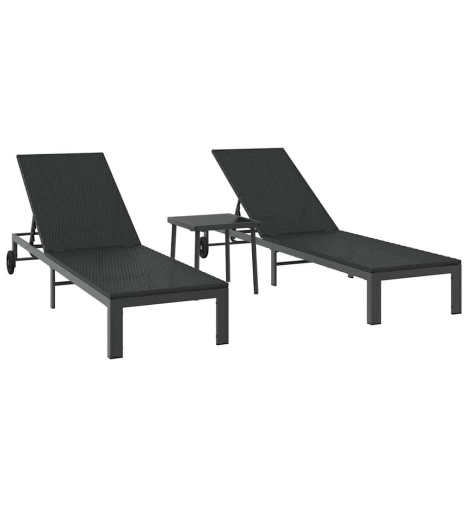 vidaXL Sonnenliege 2-Person 3 pcs Schwarz Poly-Rattan