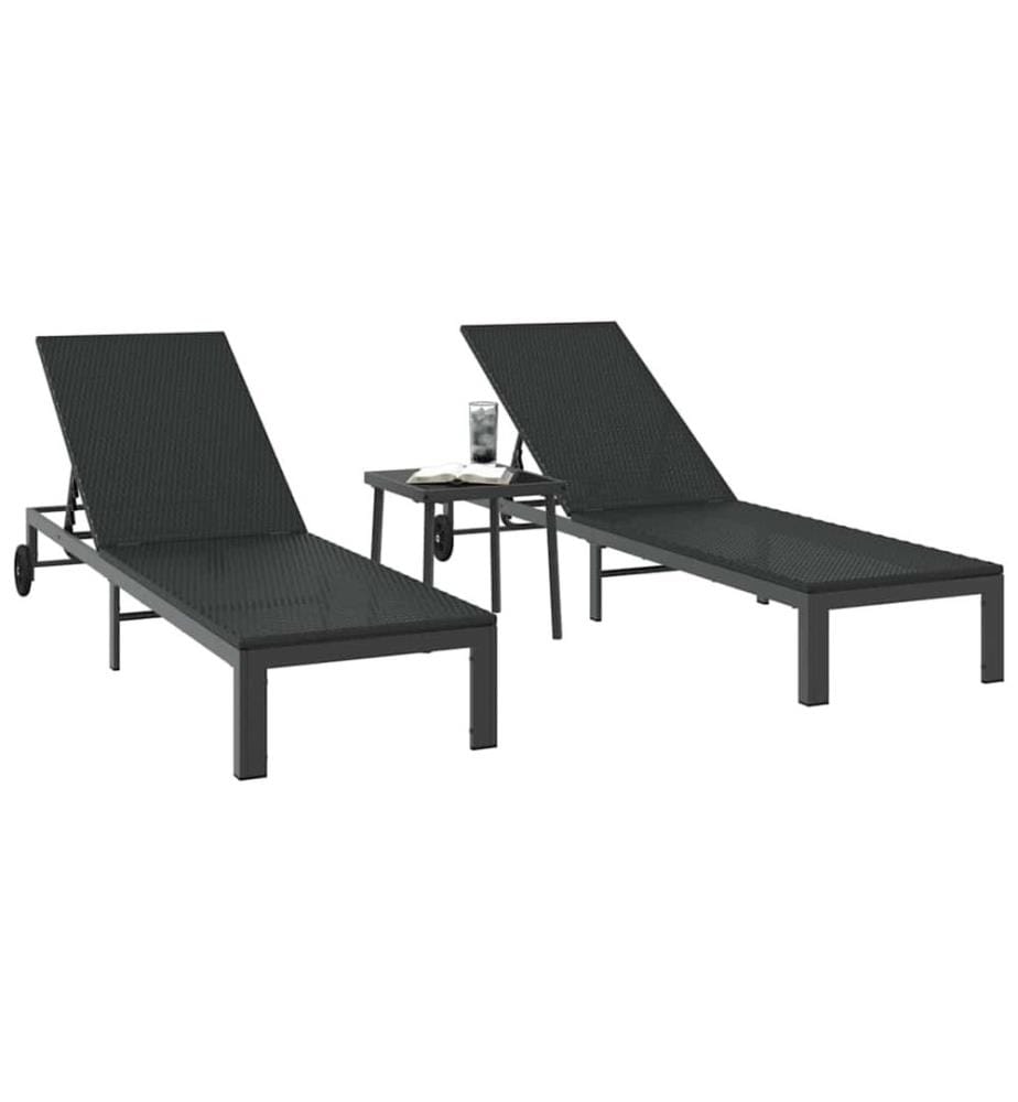 vidaXL Sonnenliege 2-Person 3 pcs Schwarz Poly-Rattan