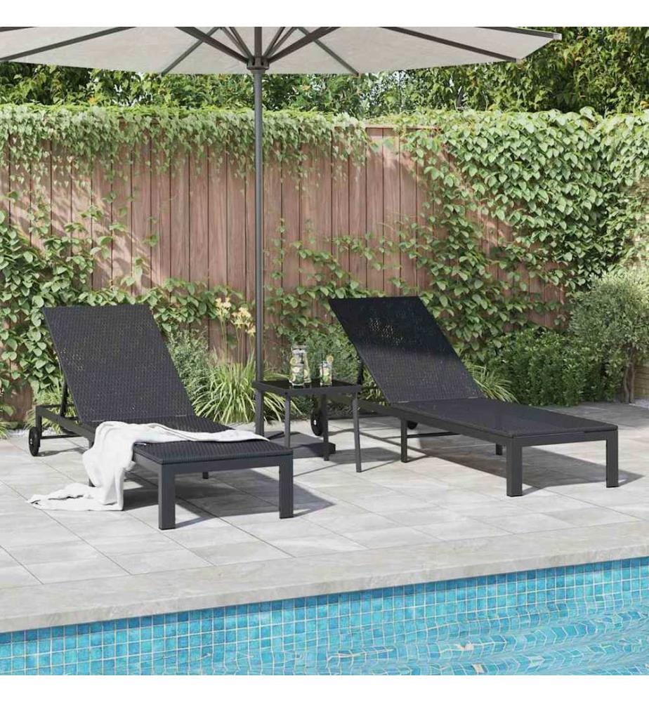 vidaXL Sonnenliege 2-Person 3 pcs Schwarz Poly-Rattan