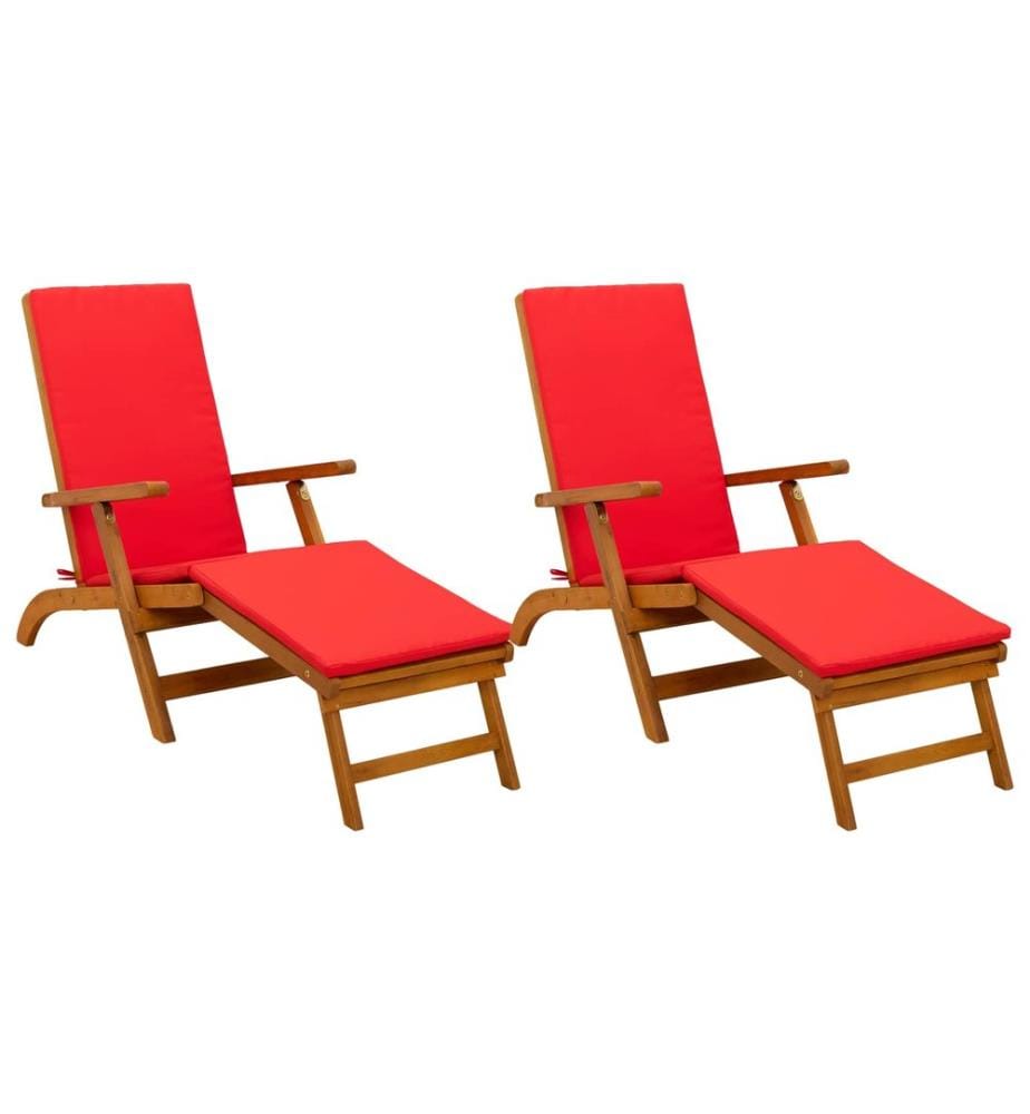 vidaXL Reclining and Folding Sunlounger 2 pcs Rot 55 x 146 x 91 cm