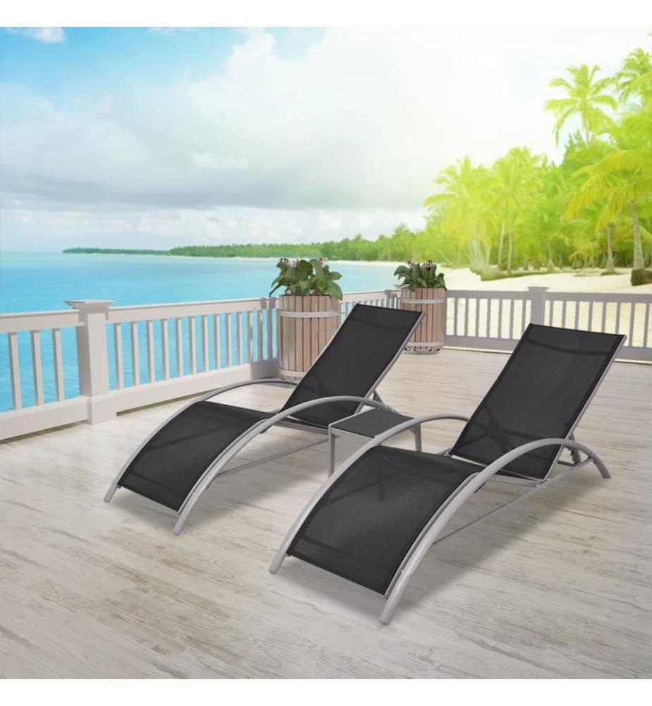 vidaXL Sonnenliegen mit Tisch Aluminium Schwarz