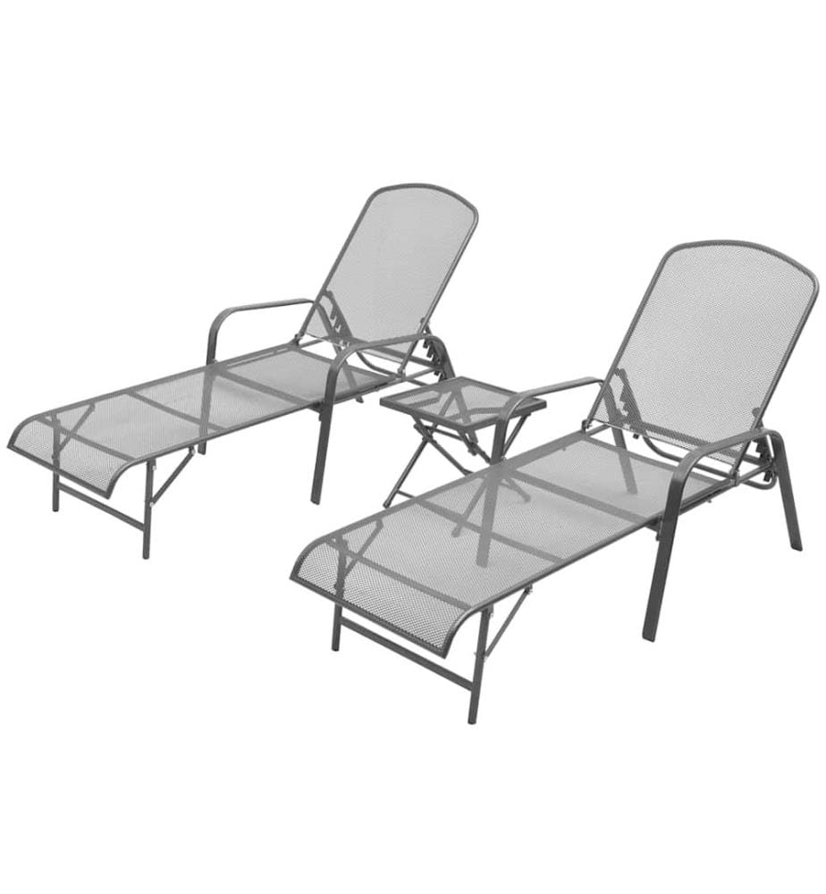 vidaXL Sonnenliegen 2 Stk. mit Tisch Stahl Anthrazit