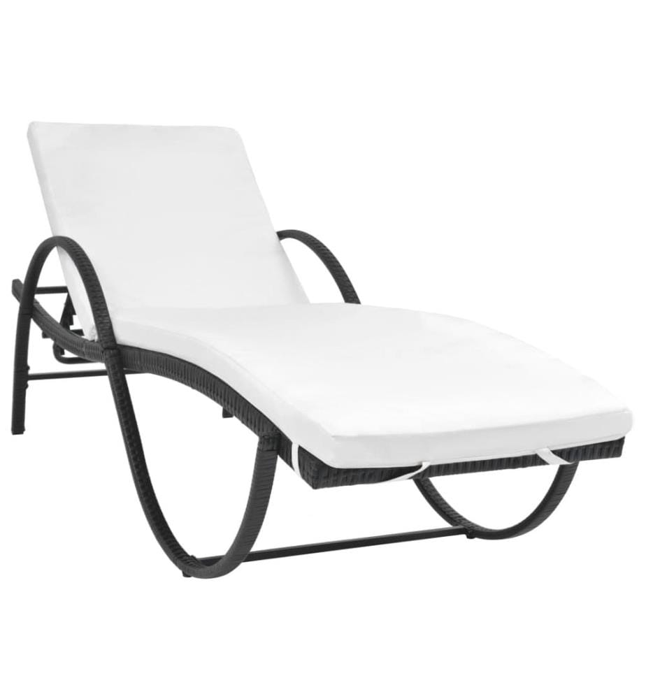 vidaXL Sonnenliege mit Auflage & Tisch Poly Rattan Schwarz