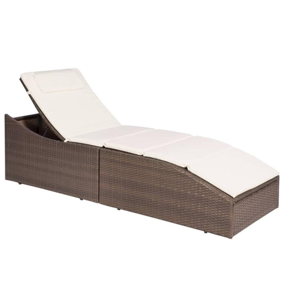 vidaXL Sonnenliege mit Polsterauflage Poly Rattan Braun