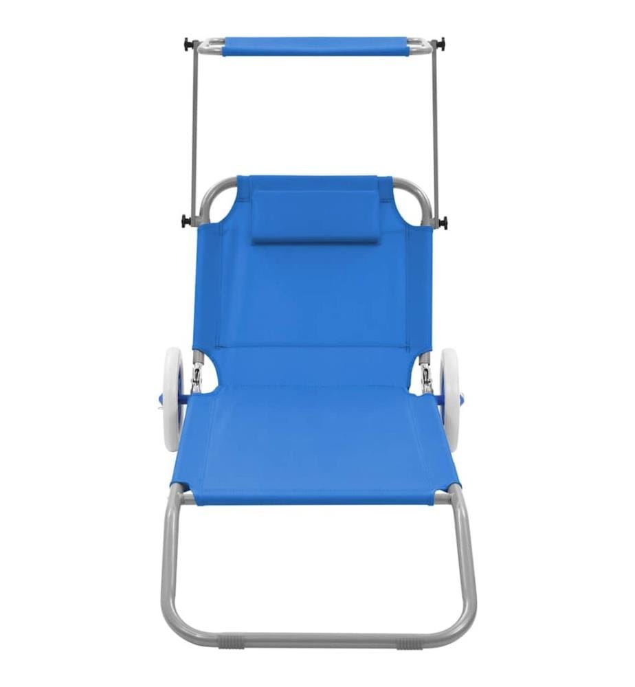 vidaXL Klappliege mit Sonnenschutz und Rädern Stahl Blau
