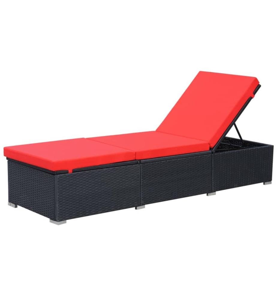 vidaXL Sonnenliege mit Auflage Poly Rattan Schwarz