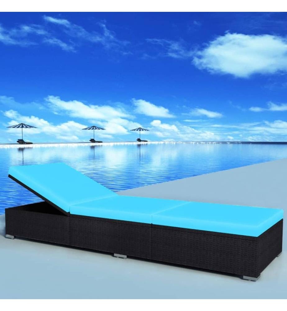 vidaXL Chaise longue avec coussin Résine tressée Noir
