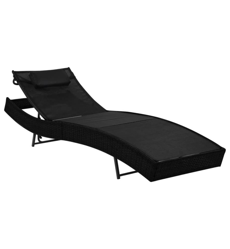 vidaXL Sonnenliegen 2 Stk. mit Tisch Poly Rattan und Textilene Schwarz