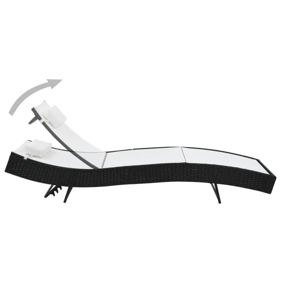 vidaXL Sonnenliegen 2 Stk. mit Tisch Poly Rattan und Textilene Schwarz