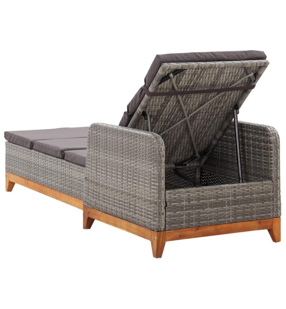 vidaXL Sonnenliege Poly Rattan und Massivholz Akazie Grau
