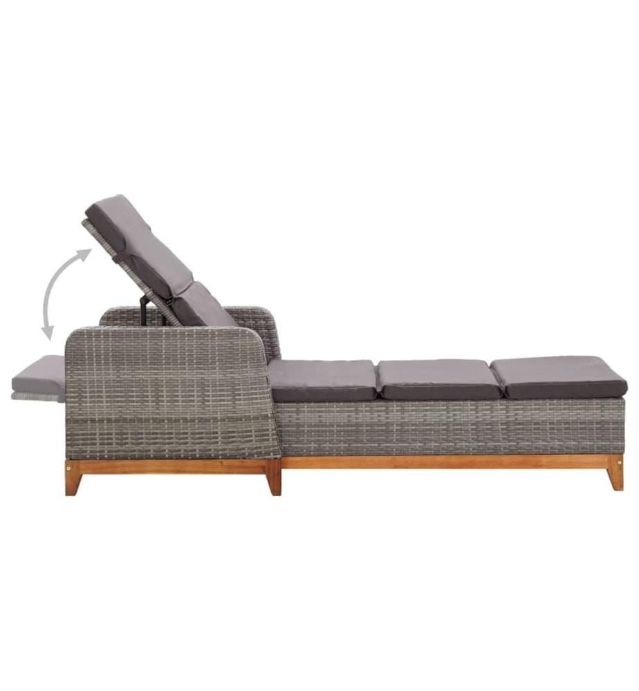 vidaXL Sonnenliege Poly Rattan und Massivholz Akazie Grau