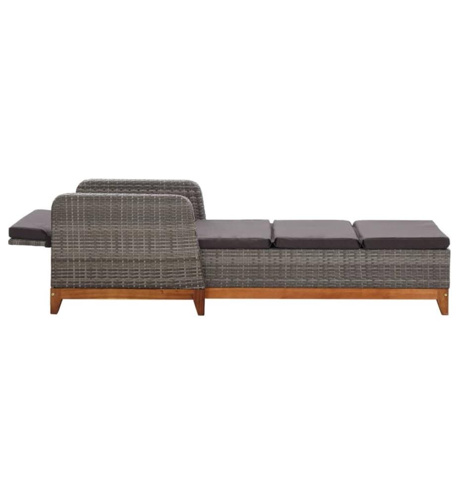 vidaXL Sonnenliege Poly Rattan und Massivholz Akazie Grau