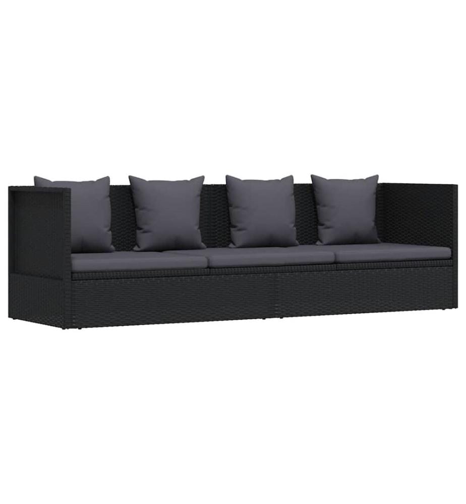 vidaXL Garten-Sofabett mit Kissen Poly Rattan Schwarz