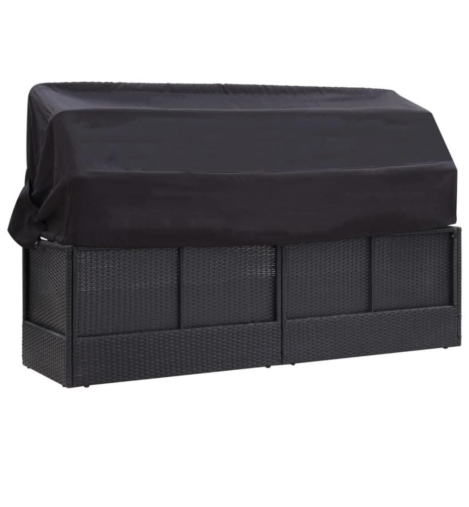 vidaXL Outdoor-Sofabett mit Dach Poly-Rattan Schwarz