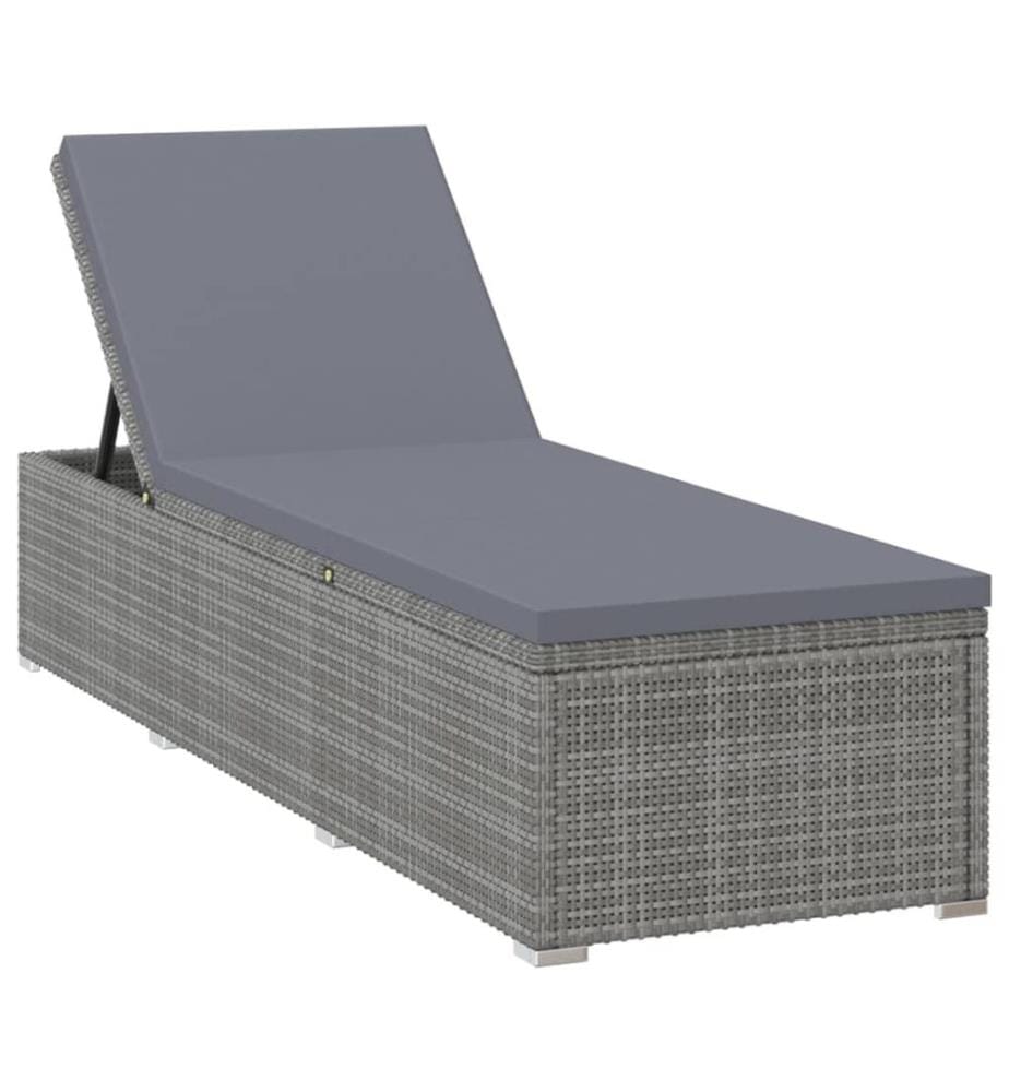 vidaXL Sonnenliege mit Auflage und Teetisch Poly Rattan Grau
