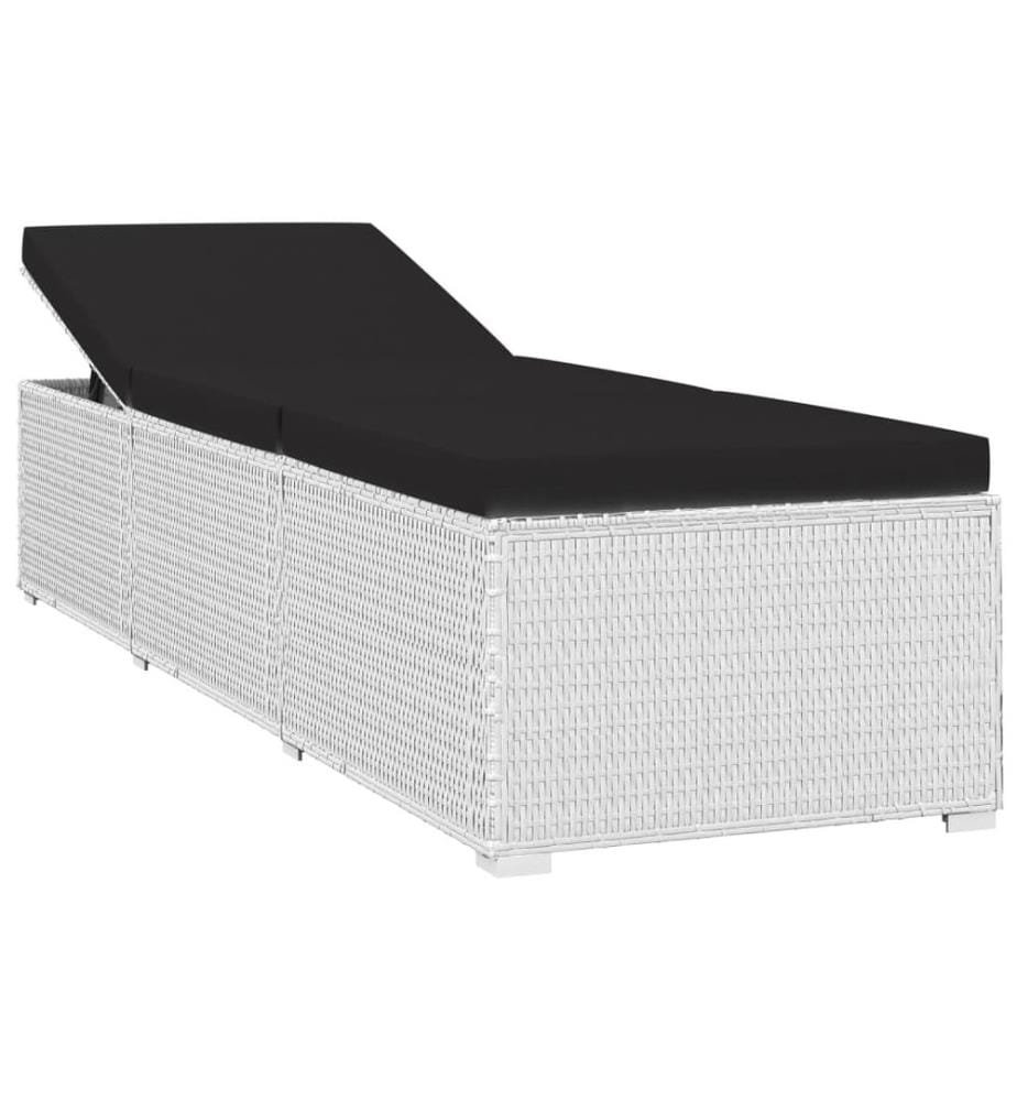 vidaXL Sonnenliege mit Auflage und Teetisch Poly Rattan Weiss