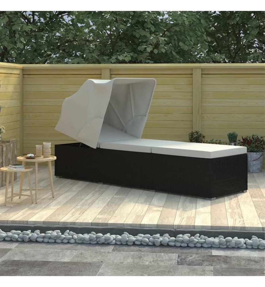 vidaXL Sonnenliege mit Sonnenschutz und Auflagen Poly Rattan Cremeweiss