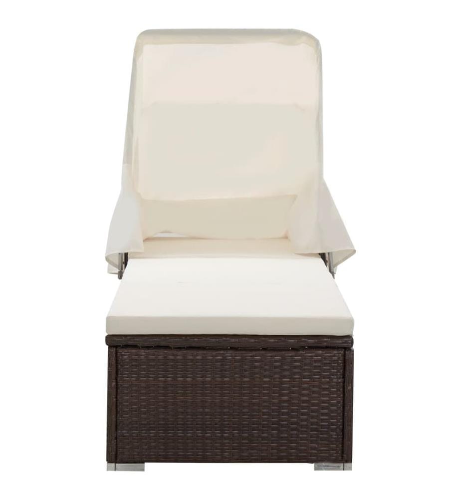 vidaXL Sonnenliege mit Sonnenschutz und Auflagen Poly Rattan Braun