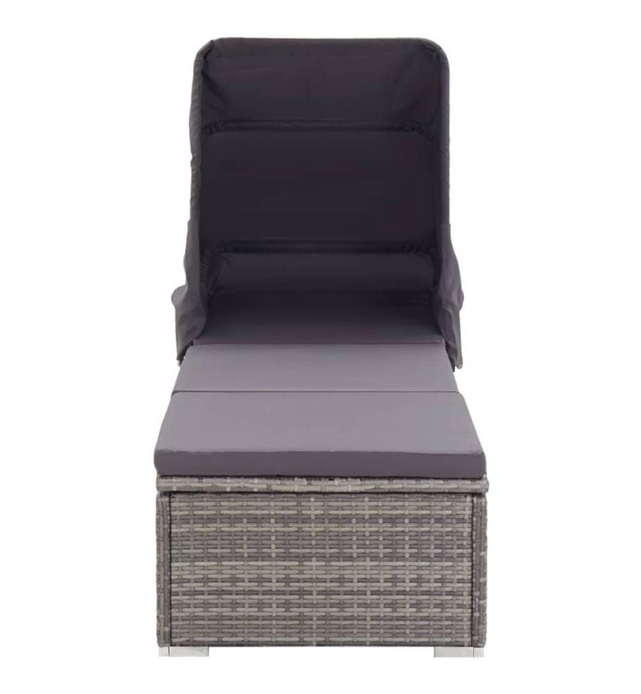 vidaXL Sonnenliege mit Sonnenschutz und Auflagen Poly Rattan Grau
