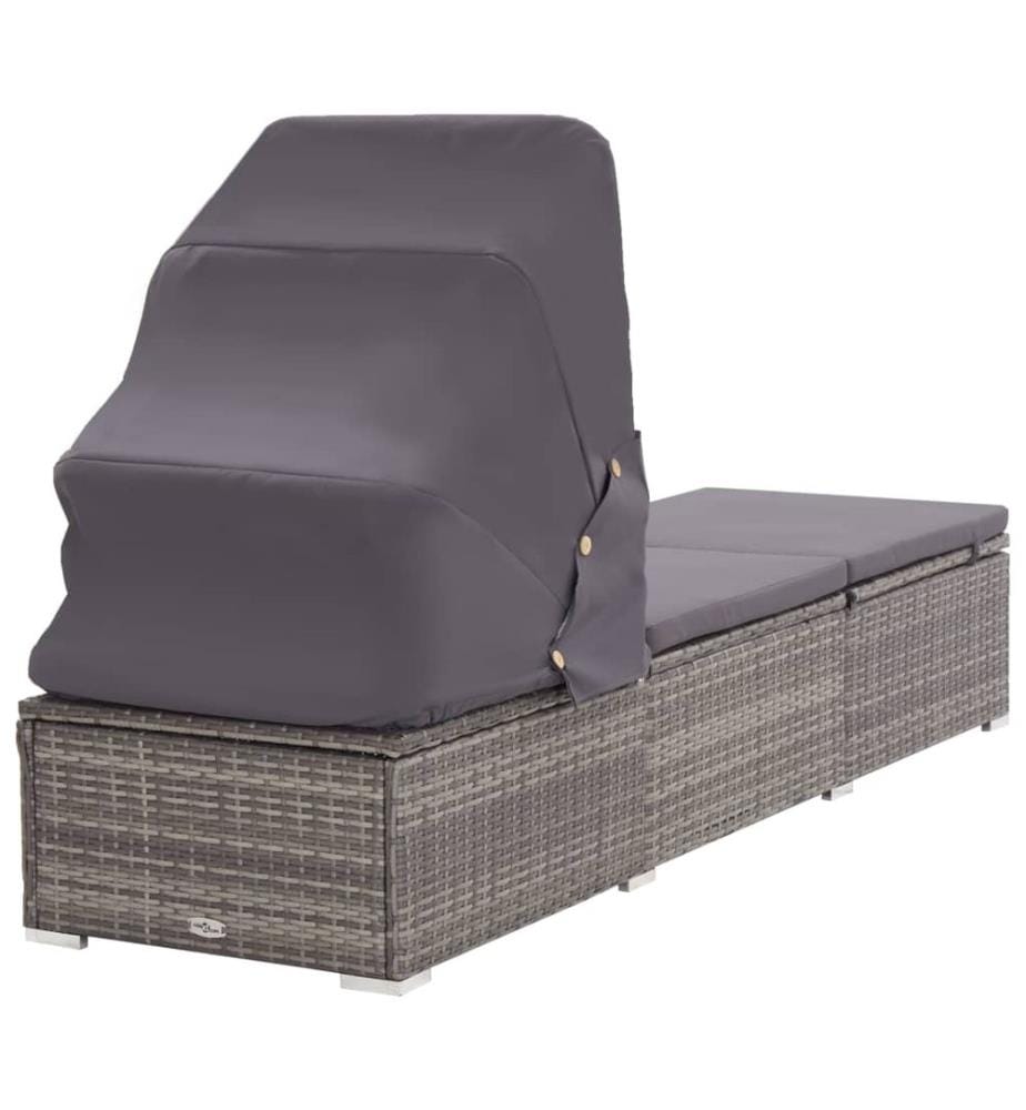 vidaXL Sonnenliege mit Sonnenschutz und Auflagen Poly Rattan Grau