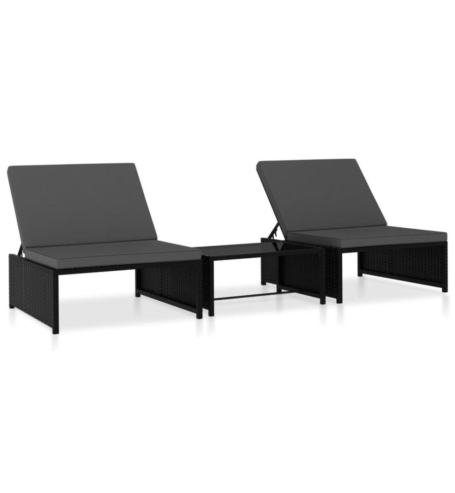 vidaXL Outdoor-Lehnstühle 2 Stk. mit Tisch Schwarz Poly-Rattan