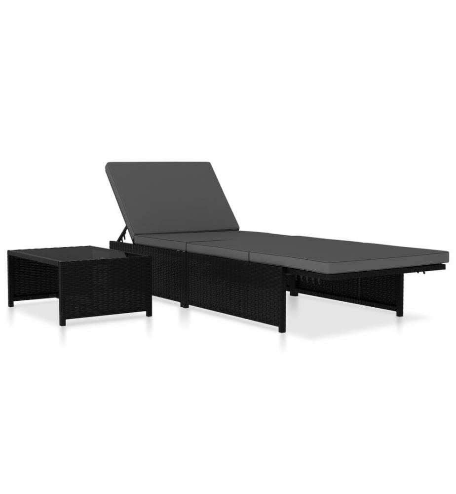 vidaXL Outdoor-Lehnstühle 2 Stk. mit Tisch Schwarz Poly-Rattan
