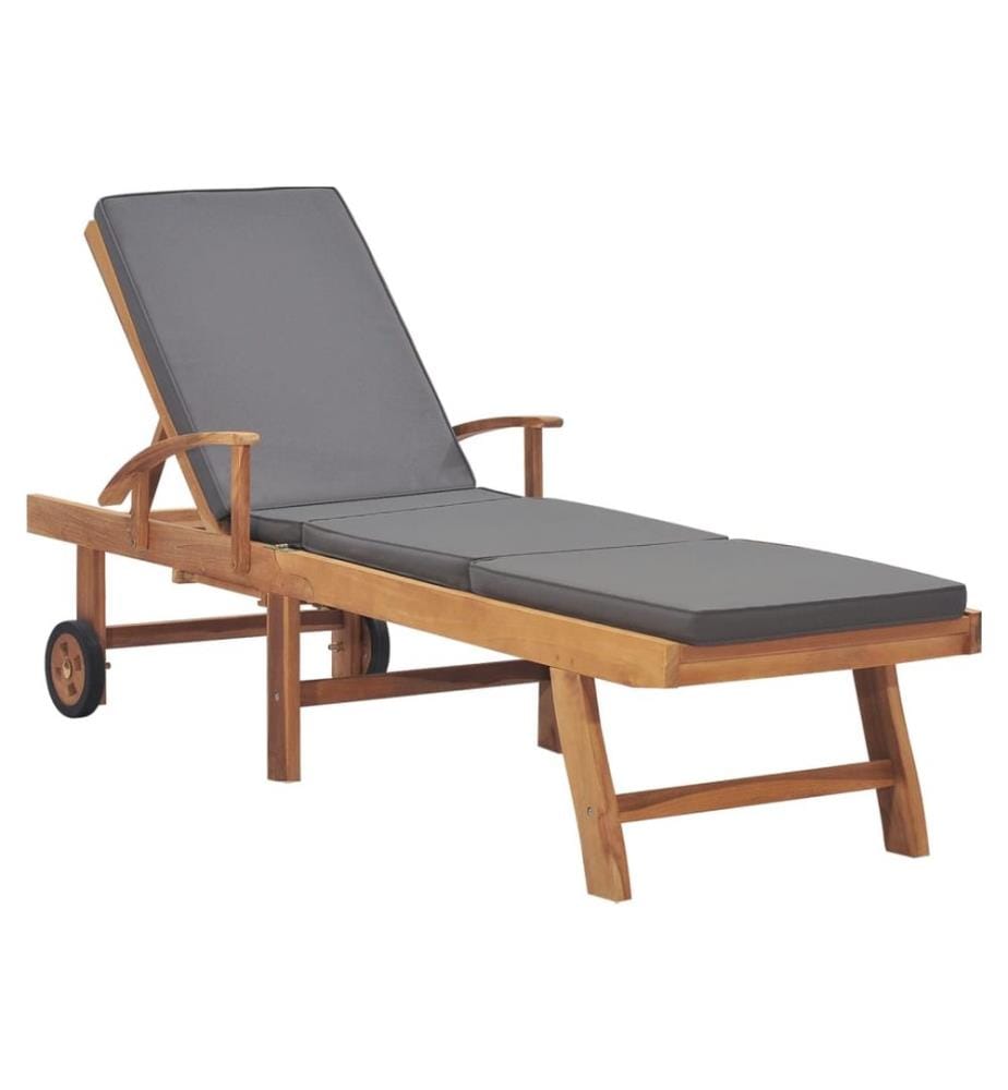 vidaXL Sonnenliege mit Auflage Massivholz Teak Dunkelgrau