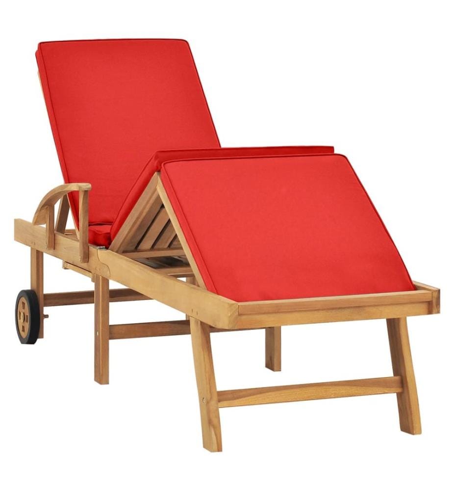 vidaXL Sonnenliege mit Auflage Massivholz Teak Rot